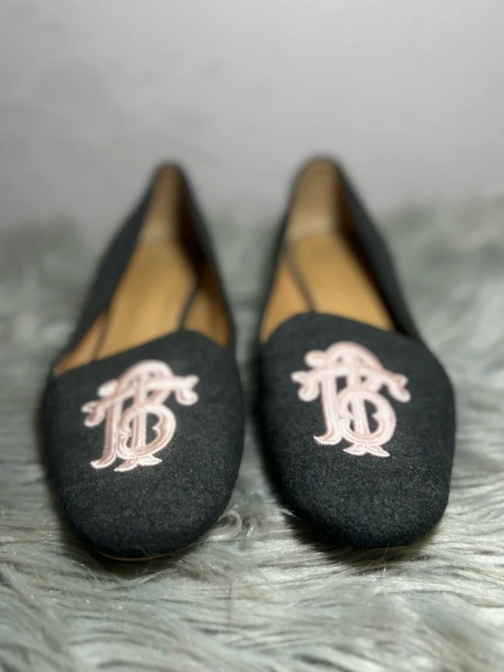 Tory Burch Antonia Smoking Loafer Wool Felt Gray Size 8.5